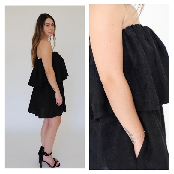 ULLA JOHNSON Oui dress black floral jacquard strapless mini size 10 boho NWT - Picture 3 of 13